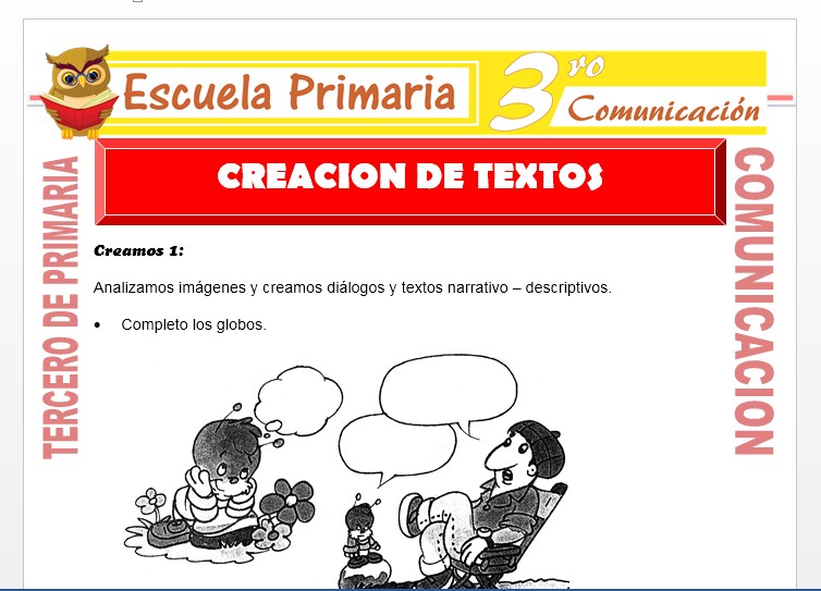 Ficha de Creación de Textos para Tercero de Primaria Ficha de Creación de Textos para Tercero de Primaria