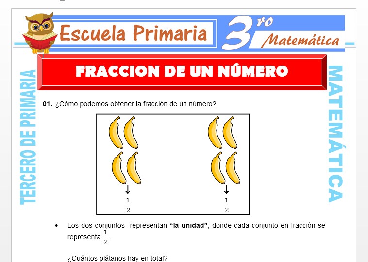 Ficha de Fracción de un Numero para Tercero de Primaria