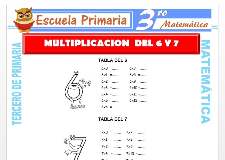 Ficha de Multiplicación del 6 y 7 para Tercero de Primaria
