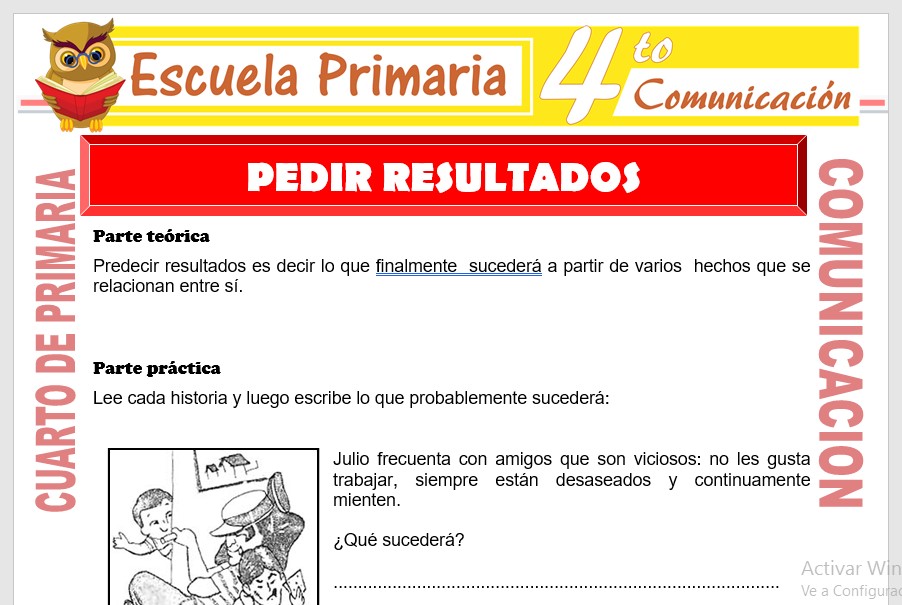Ficha de Predecir Resultados para Cuarto de Primaria Ficha de Predecir Resultados para Cuarto de Primaria