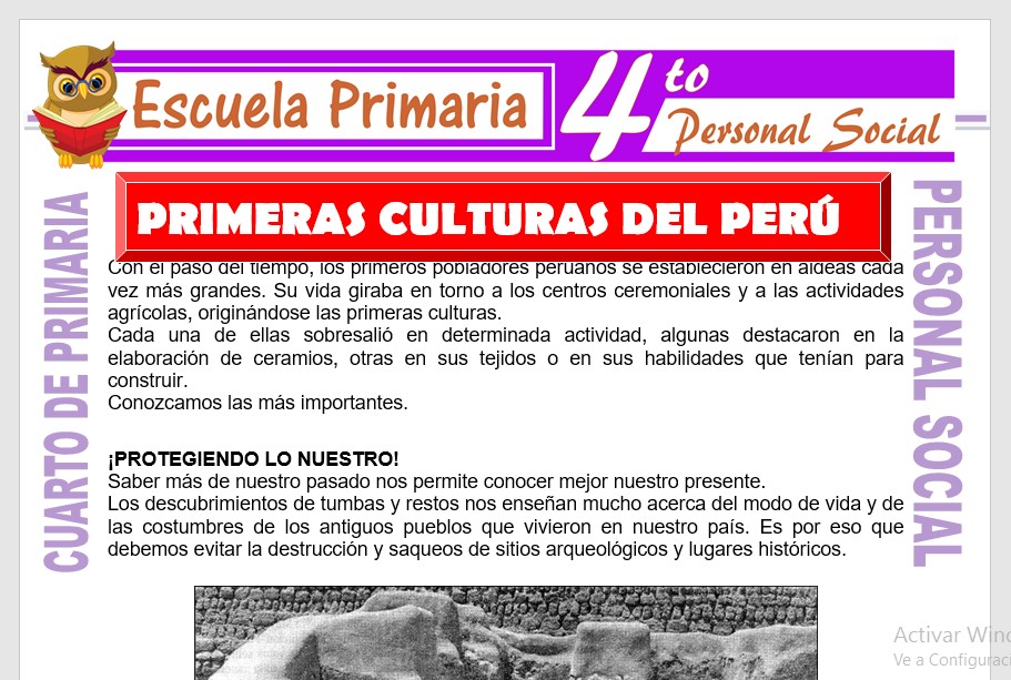 Ficha de Primeras Culturas del Perú para Cuarto de Primaria
