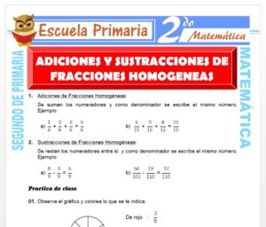 Ficha de Suma y Resta de Fracción Homogéneas para Segundo de Primaria