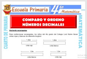 Ficha de Comparo y Ordeno Números Decimales para Cuarto de Primaria