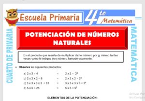 Ficha de Potenciación de Números Naturales para Cuarto de Primaria