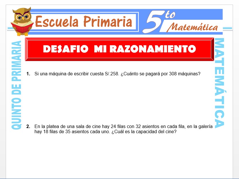Modelo de la Ficha de Actividades de Razonamiento para Quinto de Primaria Modelo de la Ficha de Actividades de Razonamiento para Quinto de Primaria