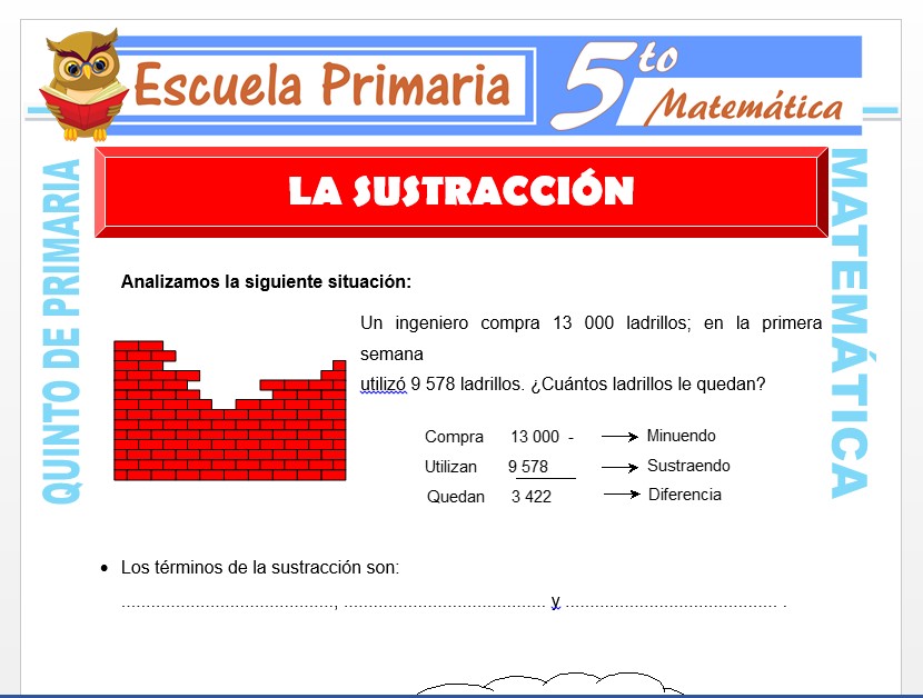 Modelo de la Ficha de Aplicaciones de la Sustracción para Quinto de Primaria Modelo de la Ficha de Aplicaciones de la Sustracción para Quinto de Primaria