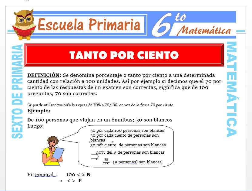 Modelo de la Ficha de Definición de Tanto Por Ciento para Sexto de Primaria Modelo de la Ficha de Definición de Tanto Por Ciento para Sexto de Primaria