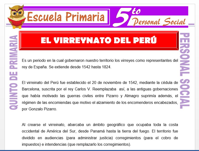 Modelo de la Ficha de El Virreynato en el Perú para Quinto de Primaria