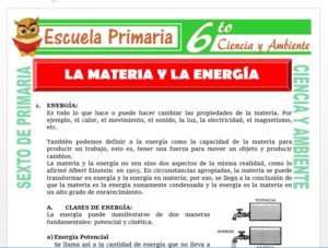 Modelo de la Ficha de La Materia y la Energía para Sexto de Primaria