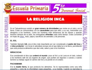 Modelo de la Ficha de La Religión Inca para Quinto de Primaria