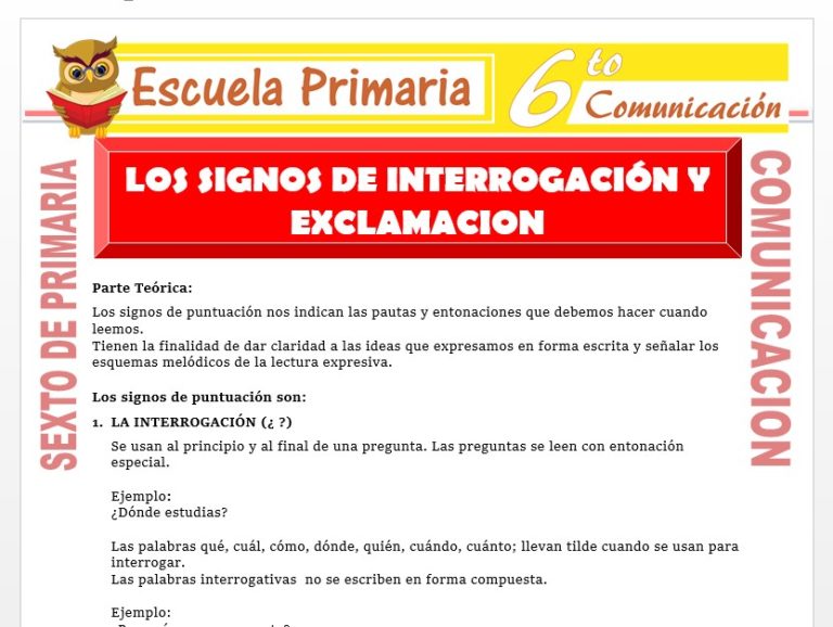 Los Signos de Interrogación y Exclamación para Sexto de Primaria