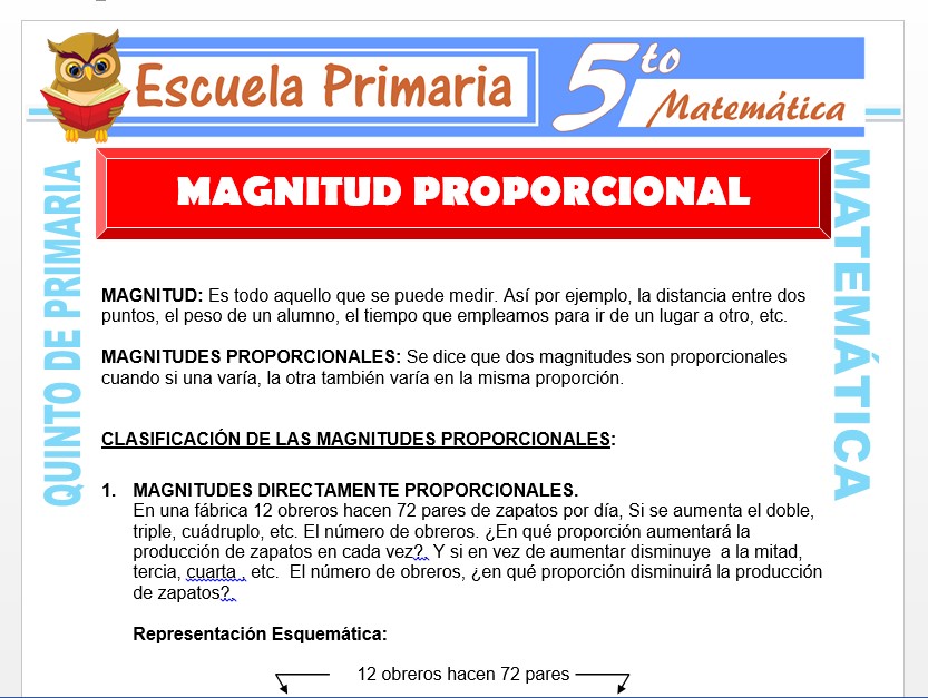 Modelo de la Ficha de Magnitud Proporcional para Quinto de Primaria Modelo de la Ficha de Magnitud Proporcional para Quinto de Primaria