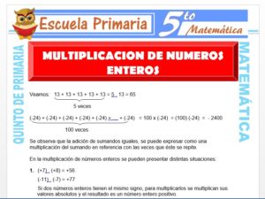 Modelo de la Ficha de Multiplicación de Números Enteros para Quinto de Primaria