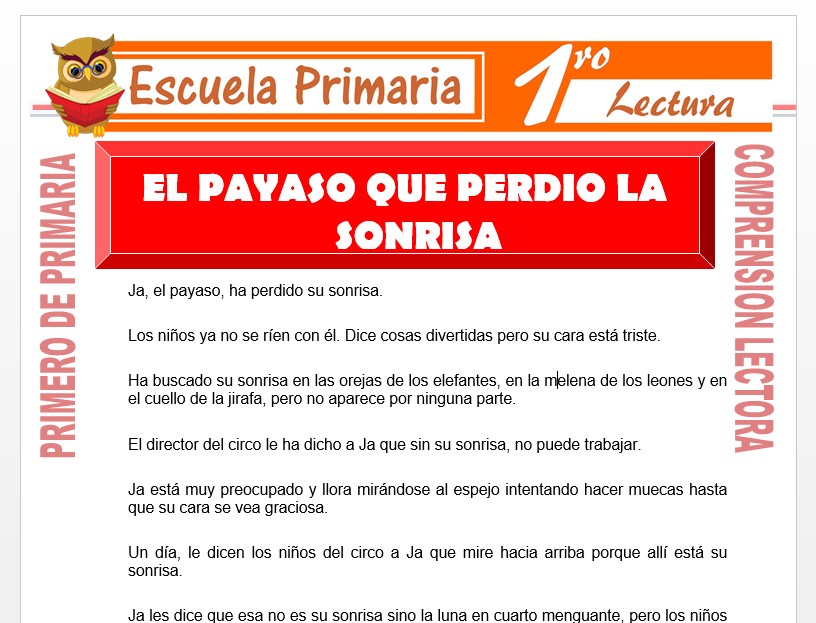 Modelo de la Ficha de El Payaso Que Perdió La Sonrisa para Primero de Primaria Modelo de la Ficha de El Payaso Que Perdió La Sonrisa para Primero de Primaria