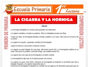Modelo de la Ficha de La Cigarra y La Hormiga para Primero de Primaria
