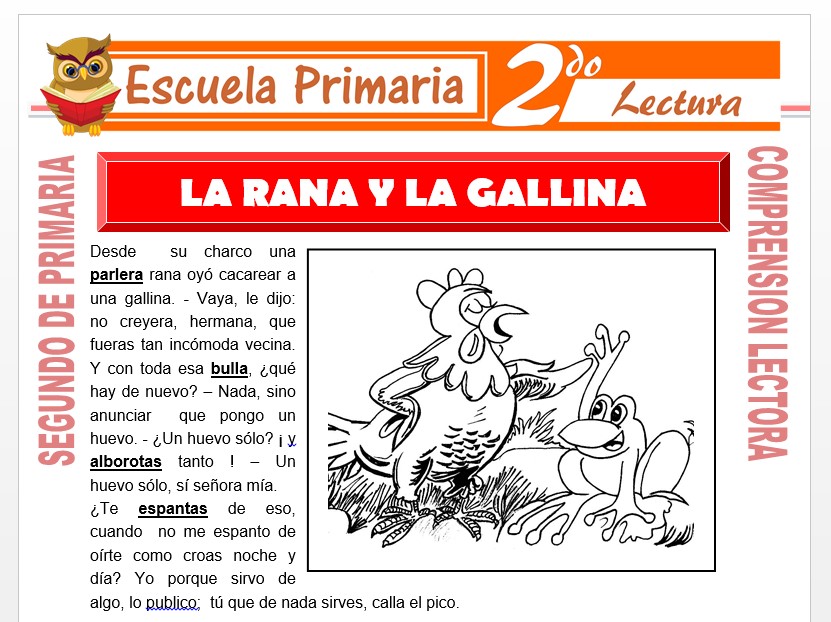 Modelo de la Ficha de La Rana y La Gallina para Segundo de Primaria