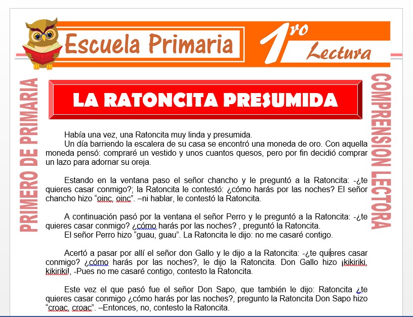 Modelo de la Ficha de La Ratoncita Presumida para Primero de Primaria Modelo de la Ficha de La Ratoncita Presumida para Primero de Primaria