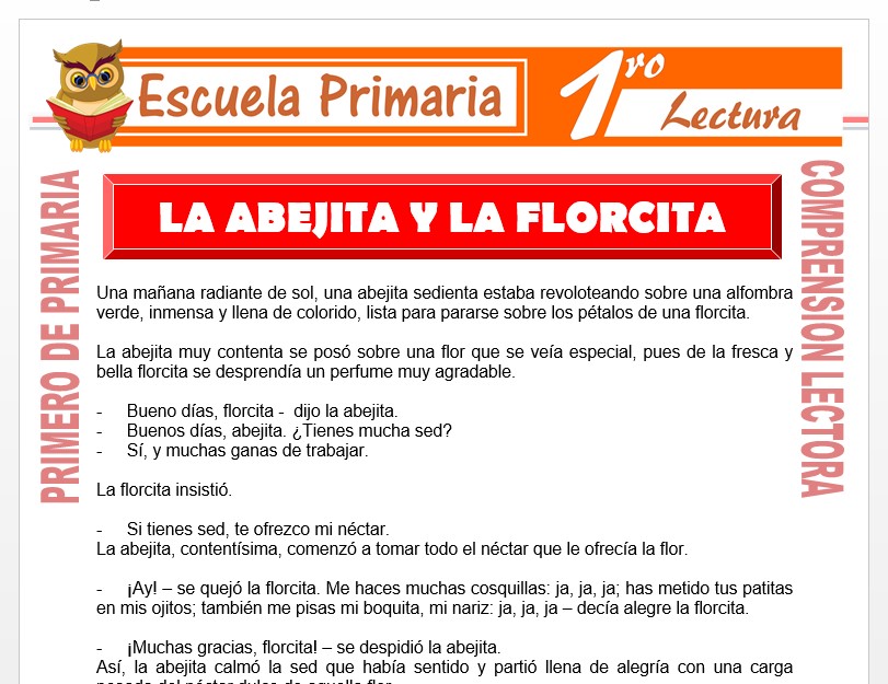 Modelo de la Ficha de La abejita y la florcita para Primero de Primaria Modelo de la Ficha de La abejita y la florcita para Primero de Primaria
