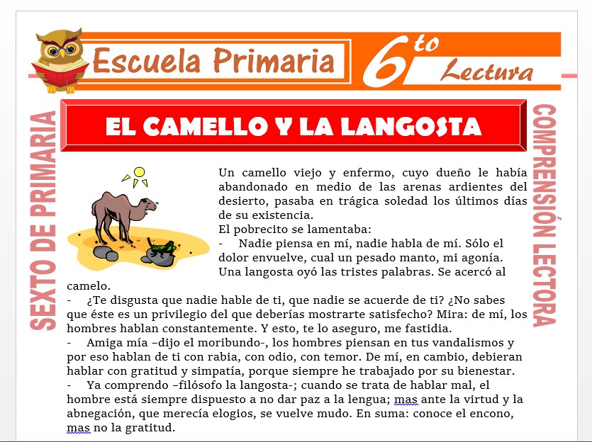 Modelo de la Ficha de El Camello y la Langosta para Sexto de Primaria Modelo de la Ficha de El Camello y la Langosta para Sexto de Primaria