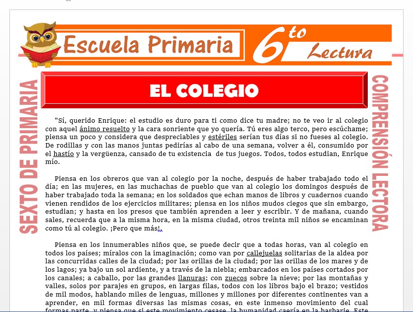 Modelo de la Ficha de El Colegio para Sexto de Primaria Modelo de la Ficha de El Colegio para Sexto de Primaria