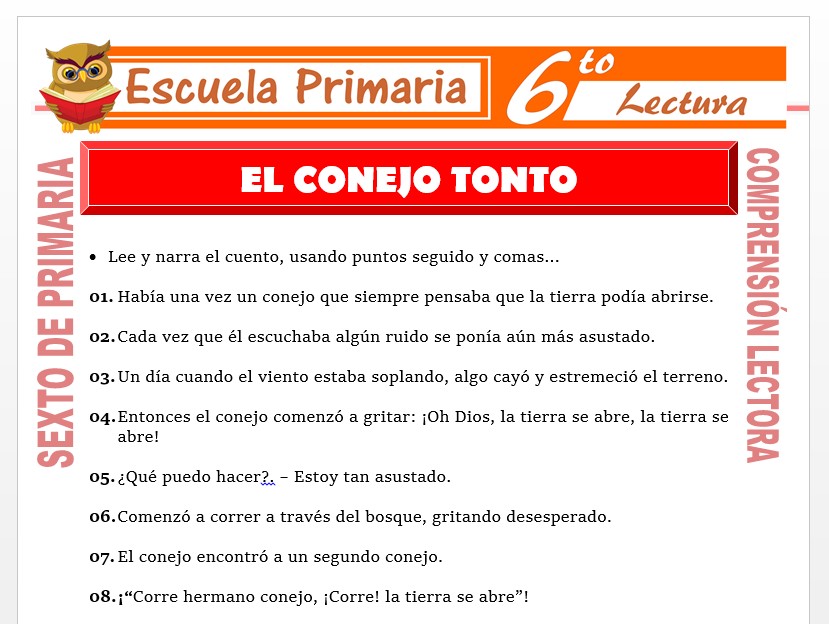 Modelo de la Ficha de El Conejo Tonto para Sexto de Primaria Modelo de la Ficha de El Conejo Tonto para Sexto de Primaria