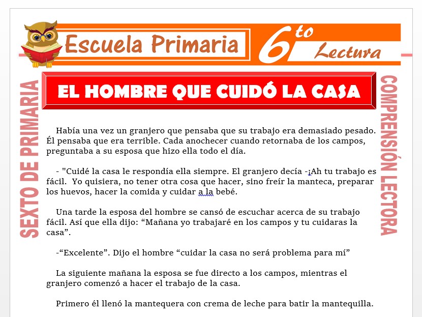 Modelo de la Ficha de El Hombre que Cuidó la Casa para Sexto de Primaria