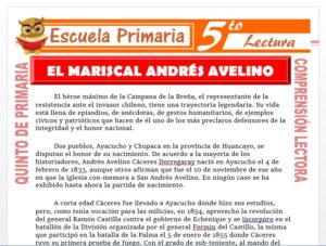 Modelo de la Ficha de El Mariscal Don Andres Avelino Cáceres para Quinto de Primaria