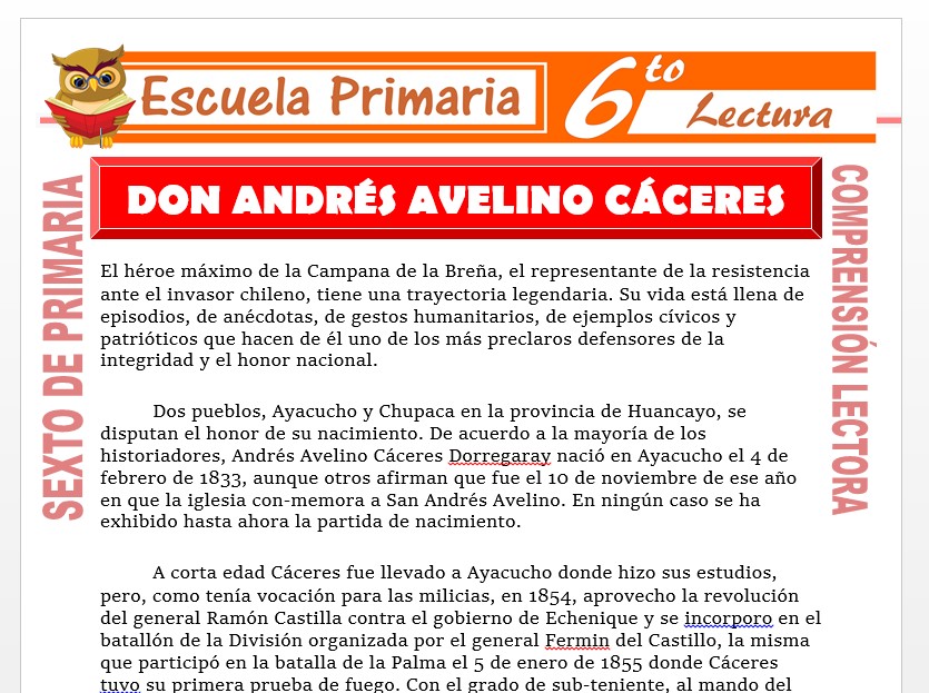 Modelo de la Ficha de El Mariscal Don Andrés Avelino Cáceres para Sexto de Primaria Modelo de la Ficha de El Mariscal Don Andrés Avelino Cáceres para Sexto de Primaria