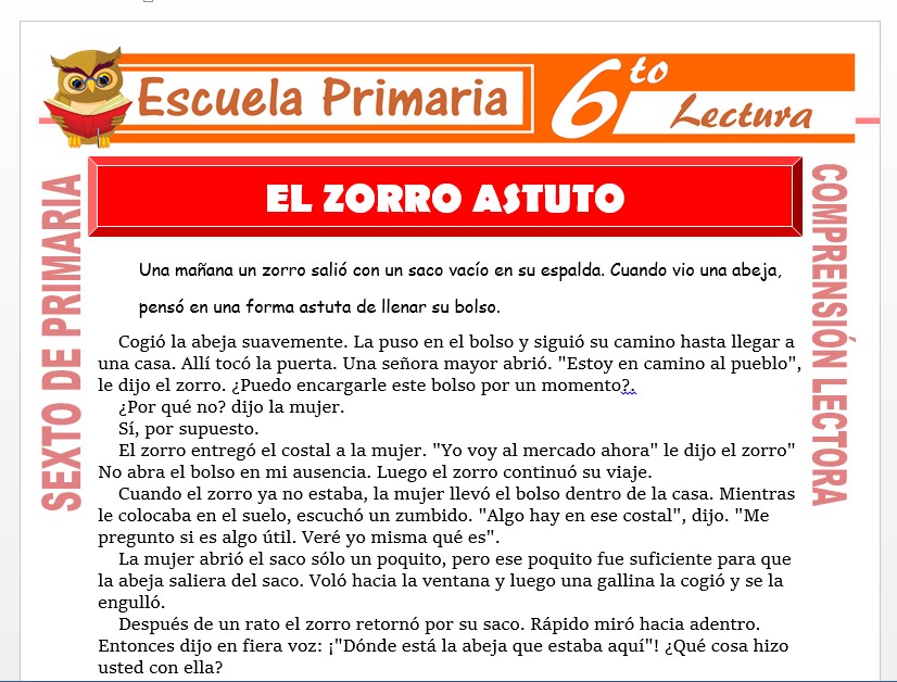 El Zorro Astuto para Sexto de Primaria – Escuela Primaria