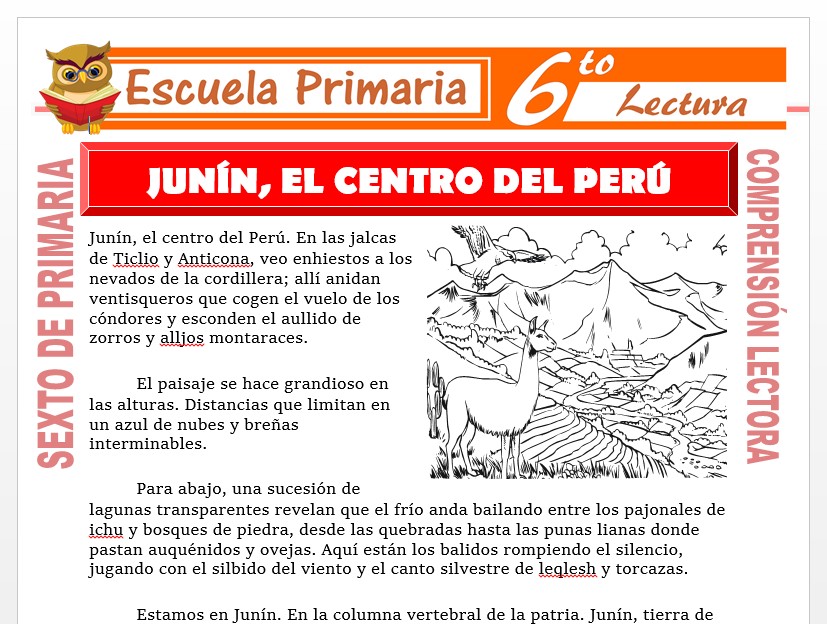Modelo de la Ficha de Junín, el Centro del Perú para Sexto de Primaria Modelo de la Ficha de Junín, el Centro del Perú para Sexto de Primaria