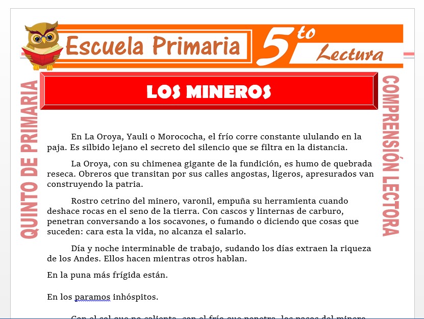 Modelo de la Ficha de Los Mineros para Quinto de Primaria Modelo de la Ficha de Los Mineros para Quinto de Primaria