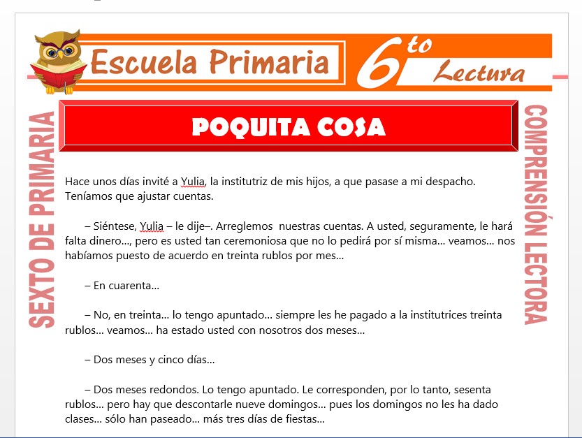 Modelo de la Ficha de Poquita Cosa para Sexto de Primaria Modelo de la Ficha de Poquita Cosa para Sexto de Primaria