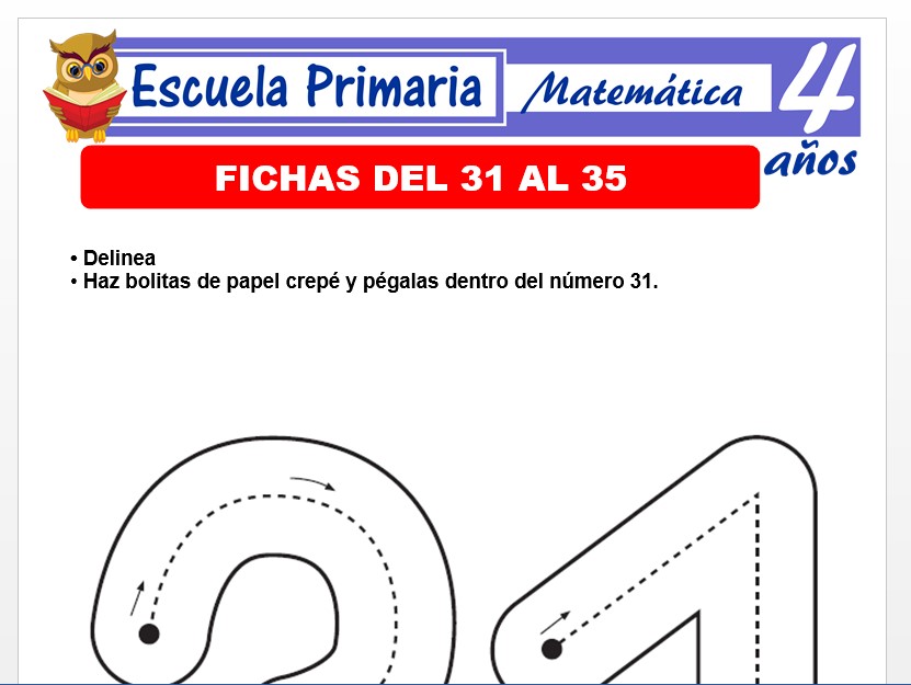 Modelo de la Ficha de Fichas del 31 al 35 para Niños de 4 Años Modelo de la Ficha de Fichas del 31 al 35 para Niños de 4 Años