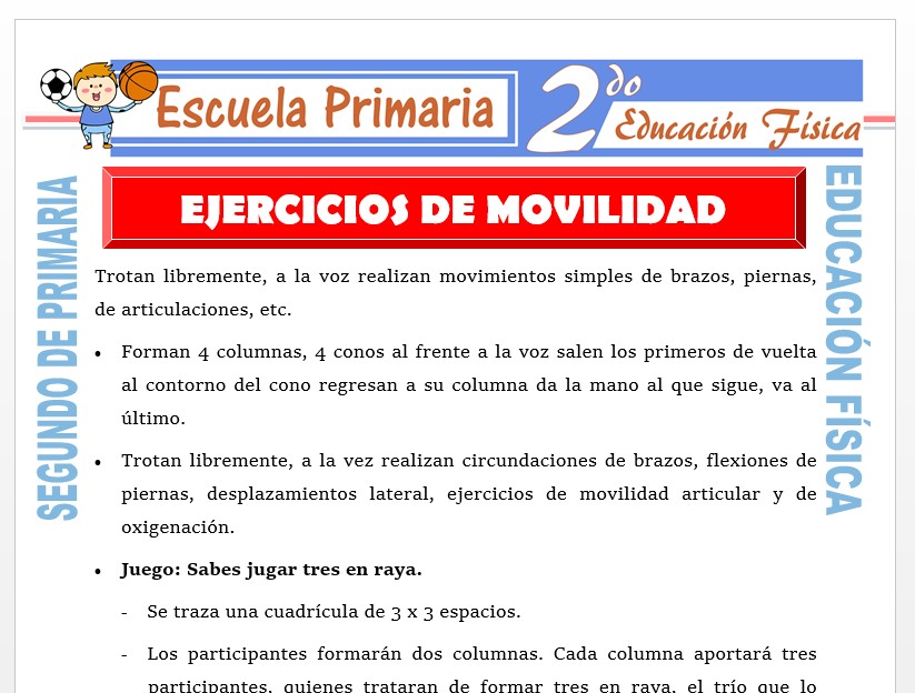Modelo de la Ficha de Ejercicios de Movilidad para Segundo de Primaria Modelo de la Ficha de Ejercicios de Movilidad para Segundo de Primaria
