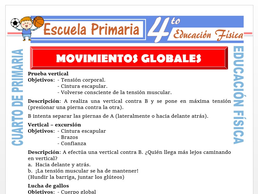 Modelo de la Ficha de Movimientos Globales para Cuarto de Primaria Modelo de la Ficha de Movimientos Globales para Cuarto de Primaria